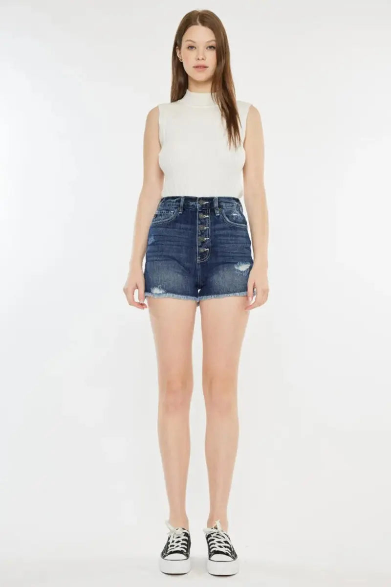 Kancan Raw Hem Button Fly Denim Shorts for Women - Love Salve